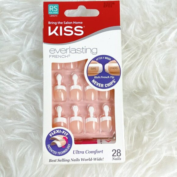 2 Packages - Kiss Everlasting French - Glue Press-On Nails - White (53236 EF01) - Picture 1 of 4